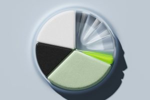 a pie chart divided into different colored sections representing data analysis